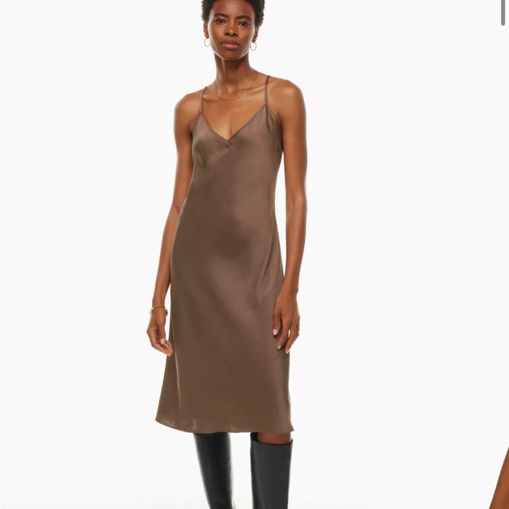 Aritzia Wilfred Only Slip Satin Midi Dress Cocoa Bean Size M